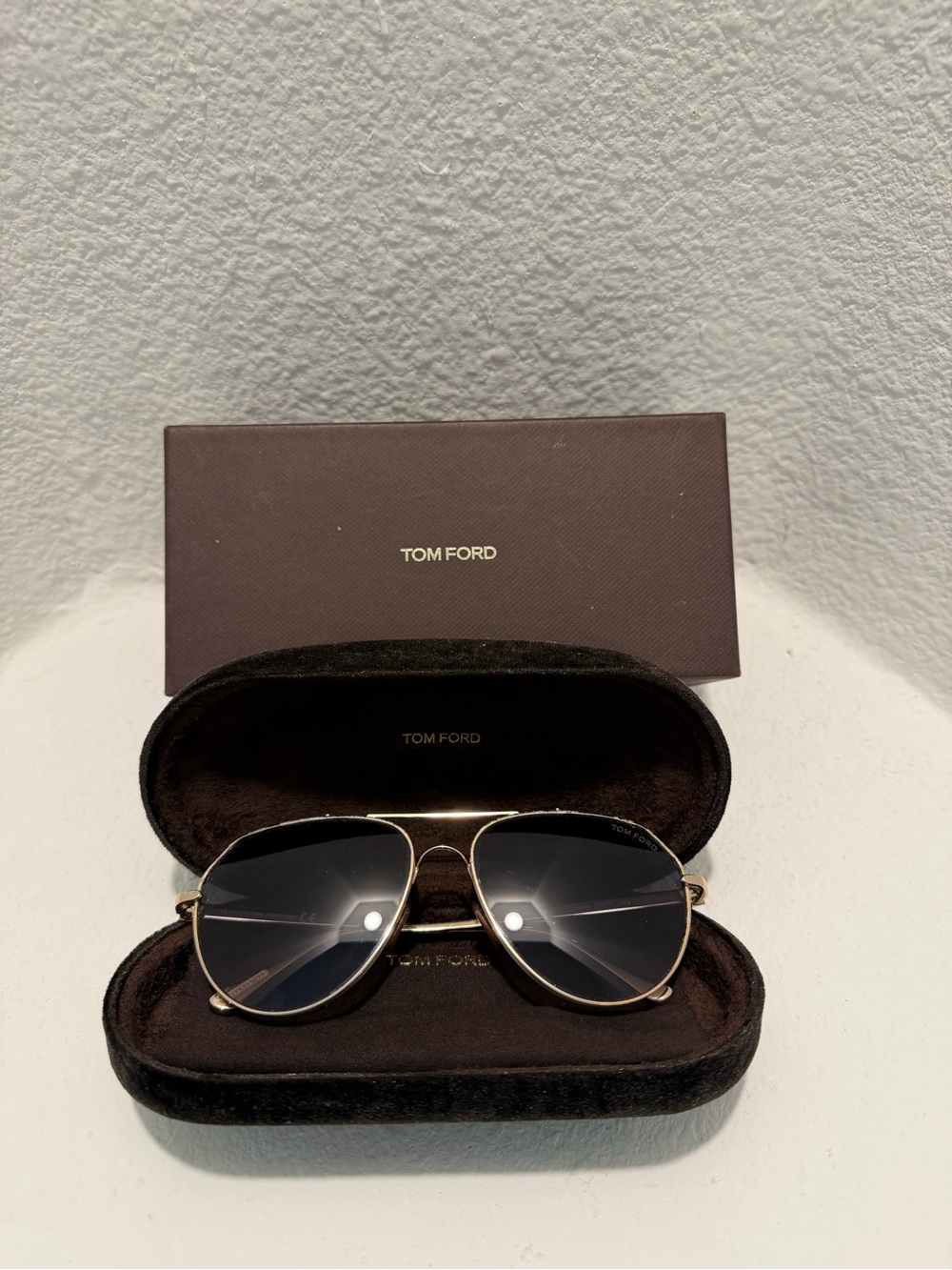 Tom Ford Gold Frame Dark Gray Lens Aviator Sunglasses